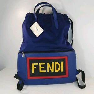 FENDI Monster Vocabulary Blue Nylon Backpack Bag NEW